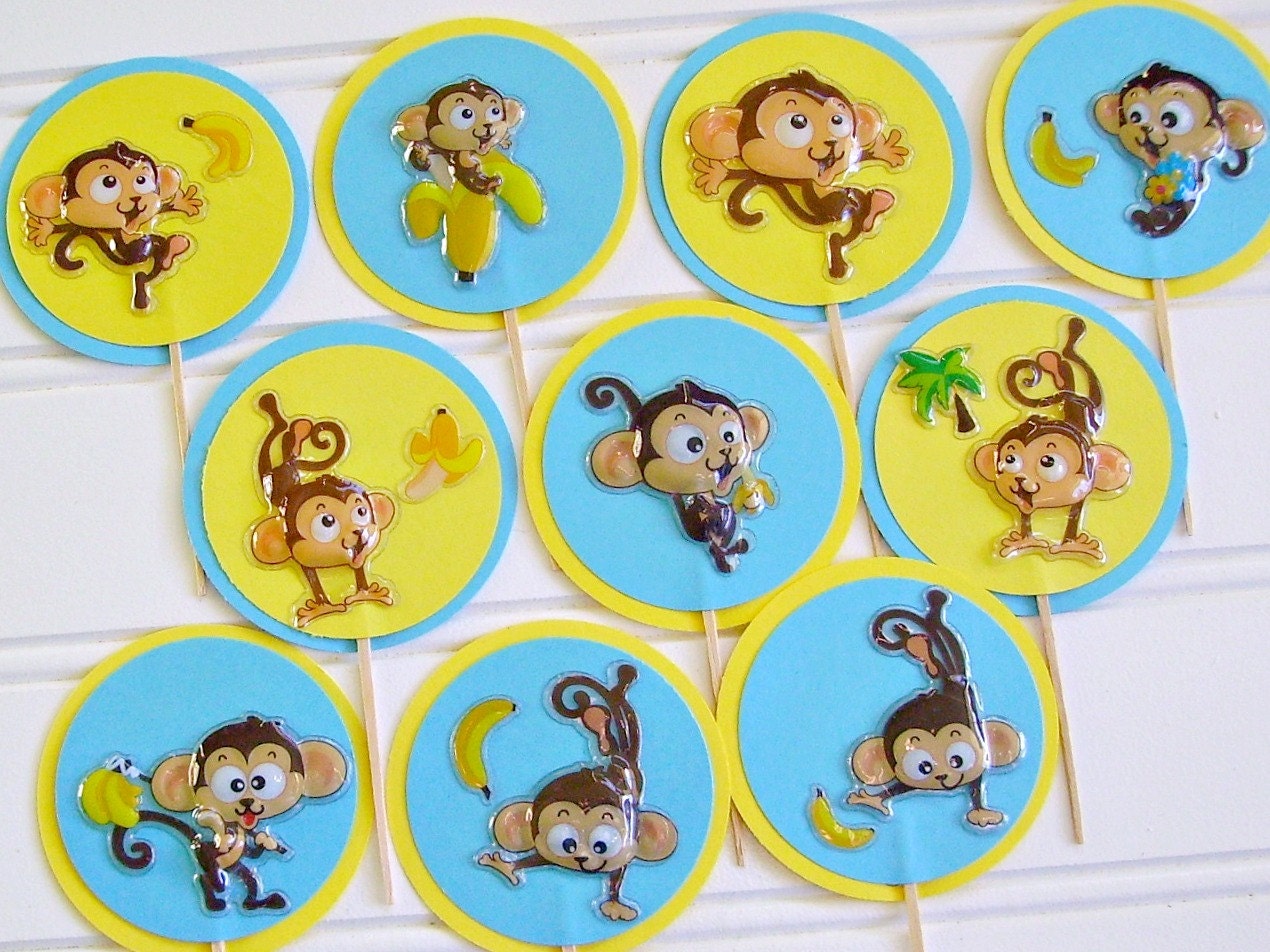 Monkey cake toppers, Monkey cupcake toppers, Monkey birthday, Monkey