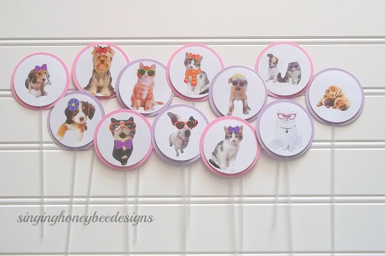 Dog and cat cake toppers puppy and kitty cake toppers pet Etsy