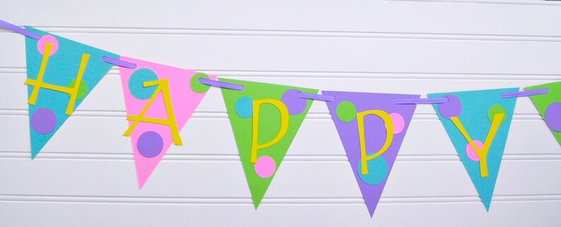 polka dot banner, happy birthday banner, bright party banner, polka dot birthday party decoration, bright party decor, polka dot baby shower image 1