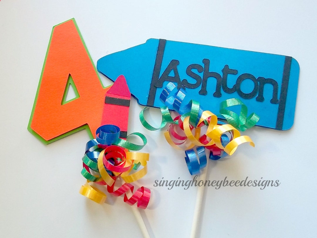 Color Crayon Cake Topper Set, Color Crayon Table Centerpiece, Color