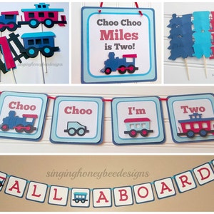 Train Birthday party package, Train party Decorations, Choo Choo I'm Two decor, Train baby shower, Train I am One, Train All Aboard banner image 1