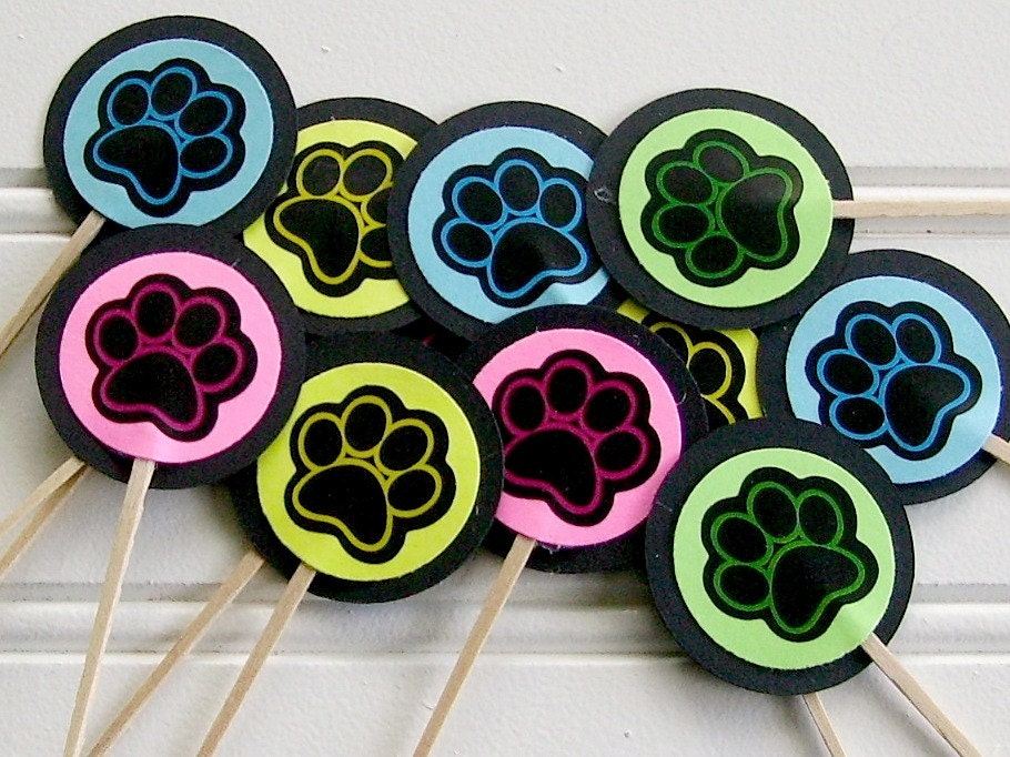 Paw Print Cupcake Toppers Pet Cupcake Toppers Kitty Puppy Etsy