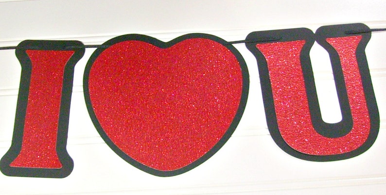 I love You banner red glitter banner ,red heart banner Heart banner Valentine party Be Mine banner Valentine banner Valentine wedding