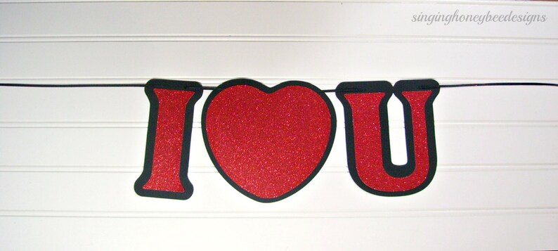 I love You banner red glitter banner ,red heart banner Heart banner Valentine party Be Mine banner Valentine banner Valentine wedding