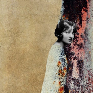 Melancholia Mixed Media Collage Art, Portrait Painting, Vintage Art, Vintage Photograph, Vintage Women image 1