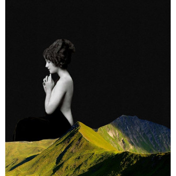 Contemporary Artwork, Surreal Photography, Portrait Art, Mountain Print, Modern Minimalist Wall Art, Nature, Vintage Women // Contemplate