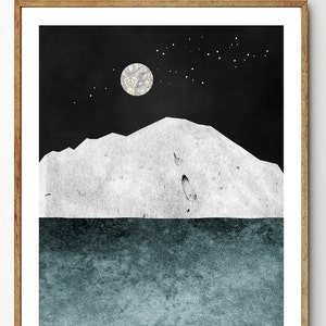 Silver Moon - Iceberg Art Print, Ocean Decor, Moon Art, Nature Print, Nautical Decor, Surreal Mountain Art, Starry Night, Home Decor