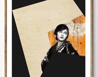 Paradox - Mixed Media Collage, Surreal Art Print, Art Deco Print, Portrait Art, Modern Print, Geometric Poster, Vintage Women