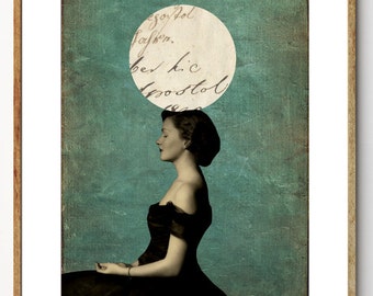 Balancing Perfection - Surreal Art Print, Vintage Photography, Mixed Media Wall Art, Modern Home Decor, Vintage Women