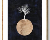 Silver Tree - Surreal Art, Tree of Life Art, Tree Painting, Scandinavian Print, Space Art, Geometric Art, Mixed Media, Nature Art, Abstract