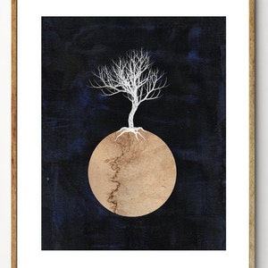 Silver Tree - Surreal Art, Tree of Life Art, Tree Painting, Scandinavian Print, Space Art, Geometric Art, Mixed Media, Nature Art, Abstract
