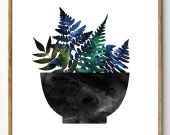 Bowl of Ferns - Fern Art, Botanical Art, Floral Art, Scandinavian Design, Fern Print, Kitchen Art, Nature Art