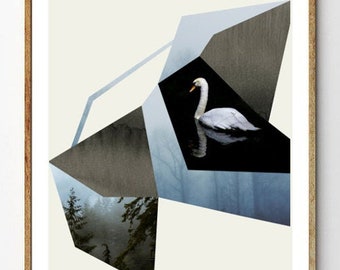 Swan Art Print, Bird Art, Bird Wall Decor, Swan Artwork, Animal Artwork, Scandinavian Modern Wall Art, Forest Poster // The Swan