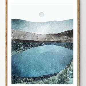 Glacial Lake - Nature Art Print, Surreal Landscape Art, Lake Painting, Moon Print, Mountain Art, Arctic Nursery, Wall Decor