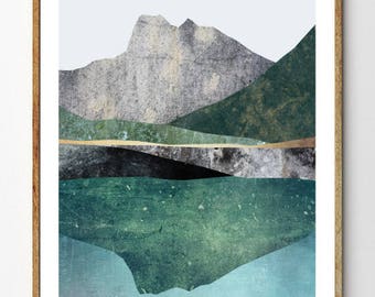 Landscape Print, Abstract Nature Art, Surreal Mountain Print, Geology Poster, Scandinavian Decor, Arctic Artwok, Collage // Higher Ground