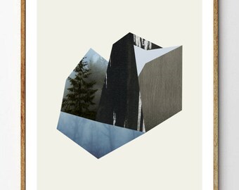 Forest Wall Art, Forest Print Art, Modern Home Decor, Geometric Wall Art Mountain, Nature Artwork // Mist