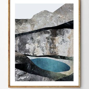 Wall Art Print Nature, Scandinavian Landscape, Lake Art, Nordic Decor, Mountain Decor, Home Gift, Collage Art, Geology // Arctic Lake image 1