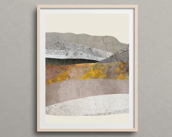 Golden Hills - Mountain Wall Art, Modern Scandinavian Design, Abstract Landscape Painting, Gold Decor, Geology Art Print