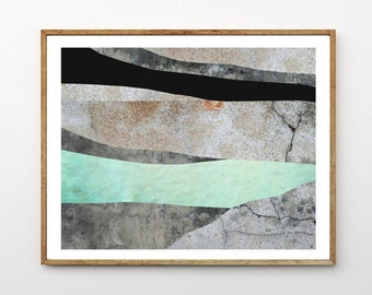 Abstract Nature Print, Surreal Landscape Art, Christmas Gifts, Mountain Painting, Nordic Print, Geology Gifts, Collage Art // Cold River