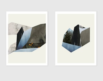 Abstract Nature Print Set of 2, Scandinavian Modern Wall Art, Mountain Art Set, Forest Poster Set, Modern Home Decor, Housewarming Gift