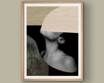 Surreal woman photo collage art, modern scandinavian wall art print // Beneath the Surface