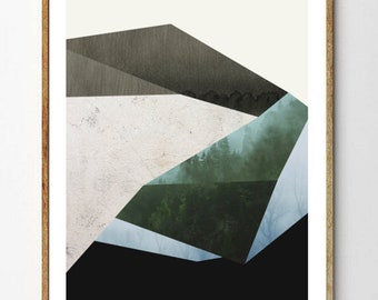 Abstract Nature Wall Art, Forest Print, Mountain Decor, Mid Century, Geometric Art Print, Modern Scandinavian Design // Northbound