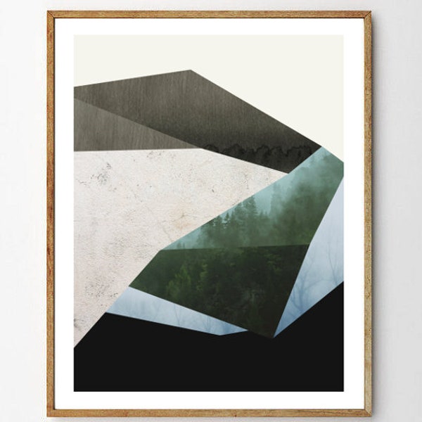 Abstract Nature Wall Art, Forest Print, Mountain Decor, Mid Century, Geometric Art Print, Modern Scandinavian Design // Northbound