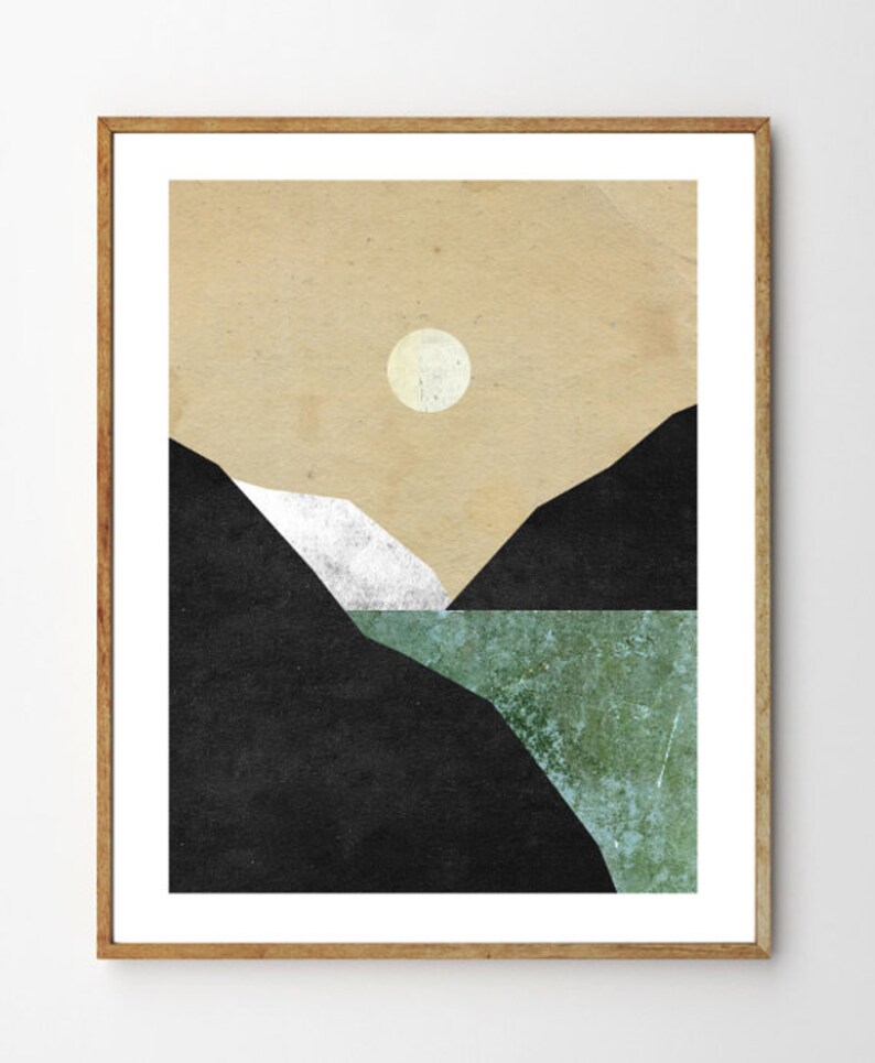 Northern Spring Nature Print, Mountain Painting, Moon Print, Surreal Print, Arctic, Baby Nursery Art, Nautical image 1