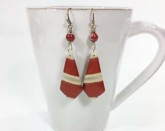 Red Jasper Statement Earrings, Brass and Stone, One of A Kind Earthy Classy Casual Handmade Fashion Jewelry Gift Shop USA