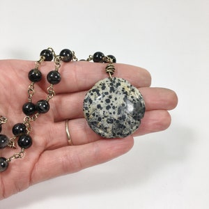 Black Tourmaline Beaded Necklace with Large Jasper Flower Pendant, One-of-a-Kind Artisan Jewelry, Handmade in America image 6