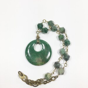 Bold Green Statement Necklace, Chunky Gemstone Beaded with Large Stone Pendant, Unique One-of-a-Kind, Classy Casual Artisan Fashion Jewelry