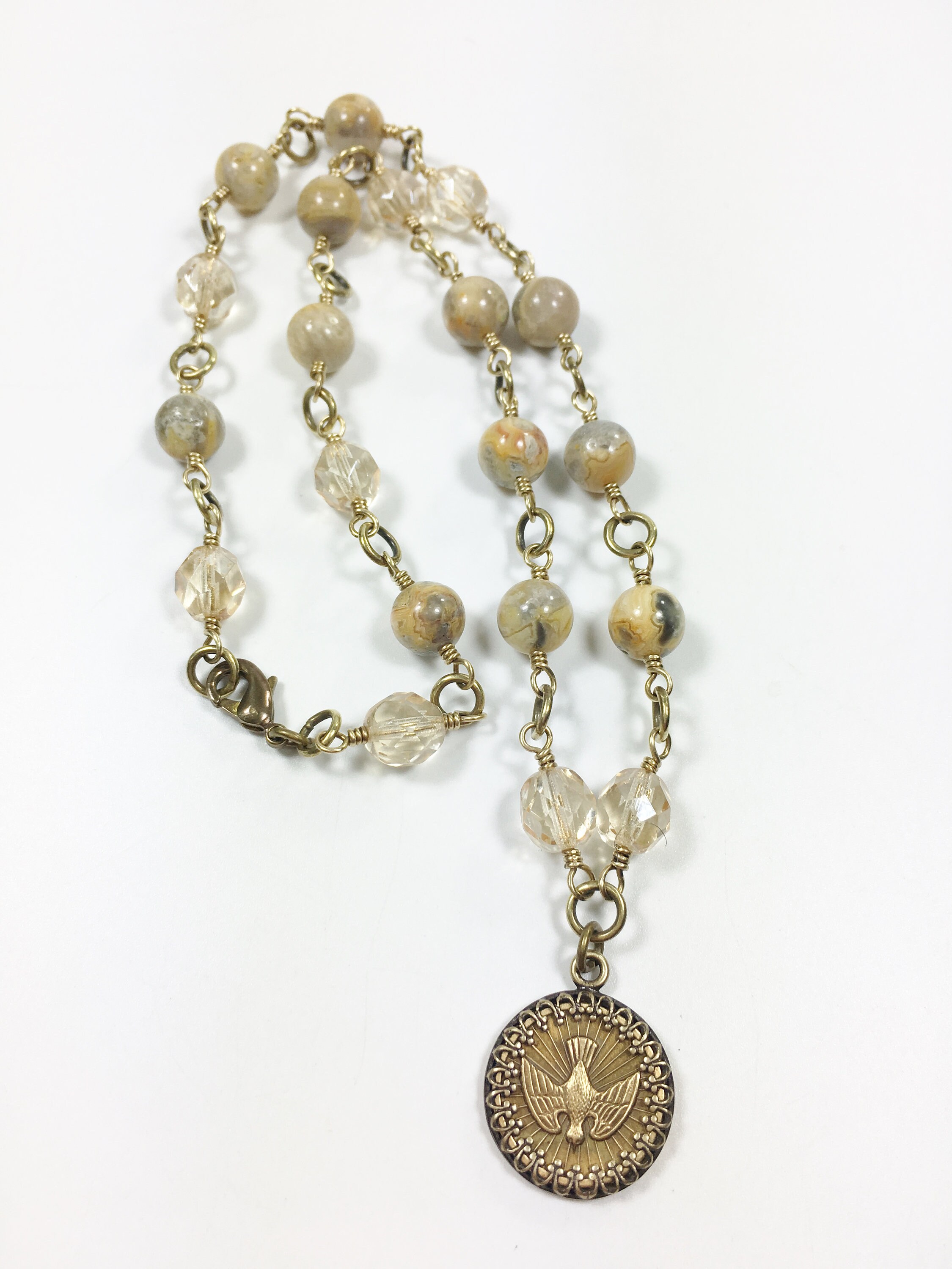 Layered Religious Necklace Set Beaded with Holy Spirit Dove Etsy