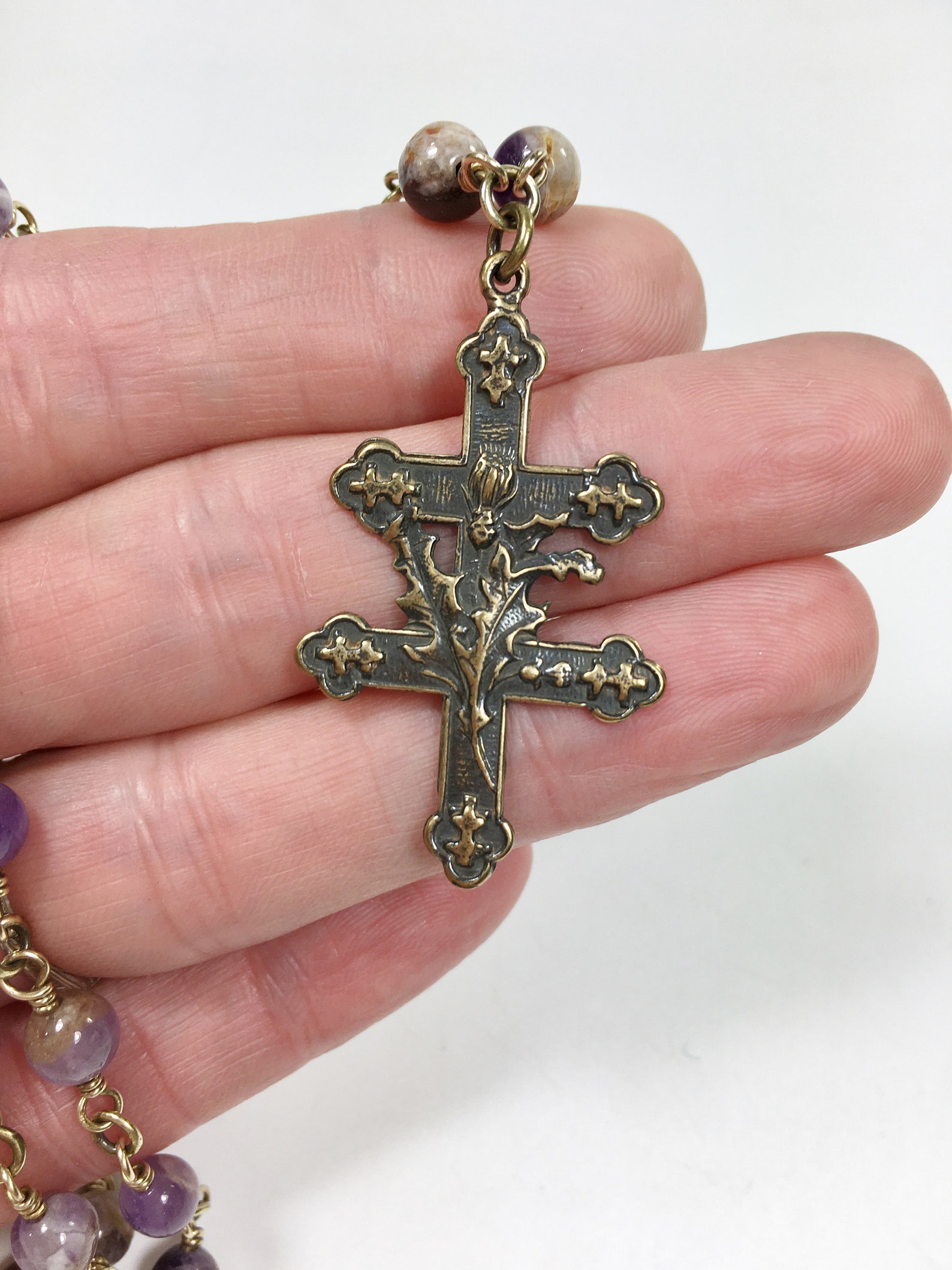 Cross of Lorraine Thistle Pendant Necklace Beaded with Etsy