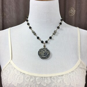 Black Tourmaline Beaded Necklace with Large Jasper Flower Pendant, One-of-a-Kind Artisan Jewelry, Handmade in America image 9