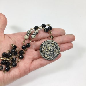 Black Tourmaline Beaded Necklace with Large Jasper Flower Pendant, One-of-a-Kind Artisan Jewelry, Handmade in America image 4