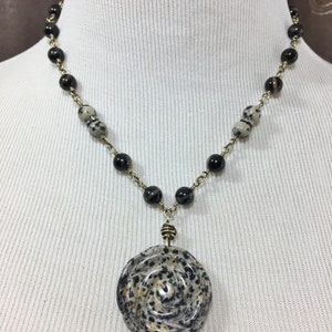 Black Tourmaline Beaded Necklace with Large Jasper Flower Pendant, One-of-a-Kind Artisan Jewelry, Handmade in America image 10
