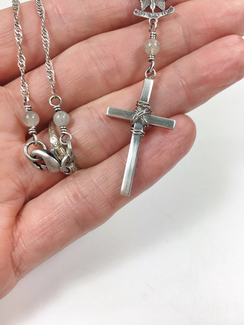 Unique Silver Cross Holy Spirit Pendant Necklace for Women Etsy