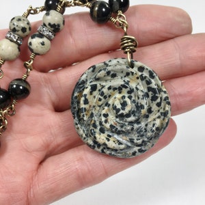 Black Tourmaline Beaded Necklace with Large Jasper Flower Pendant, One-of-a-Kind Artisan Jewelry, Handmade in America image 5