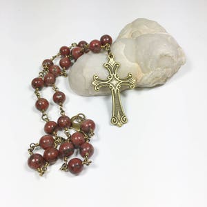 Red Beaded Large Cross Necklace with Natural Gemstones