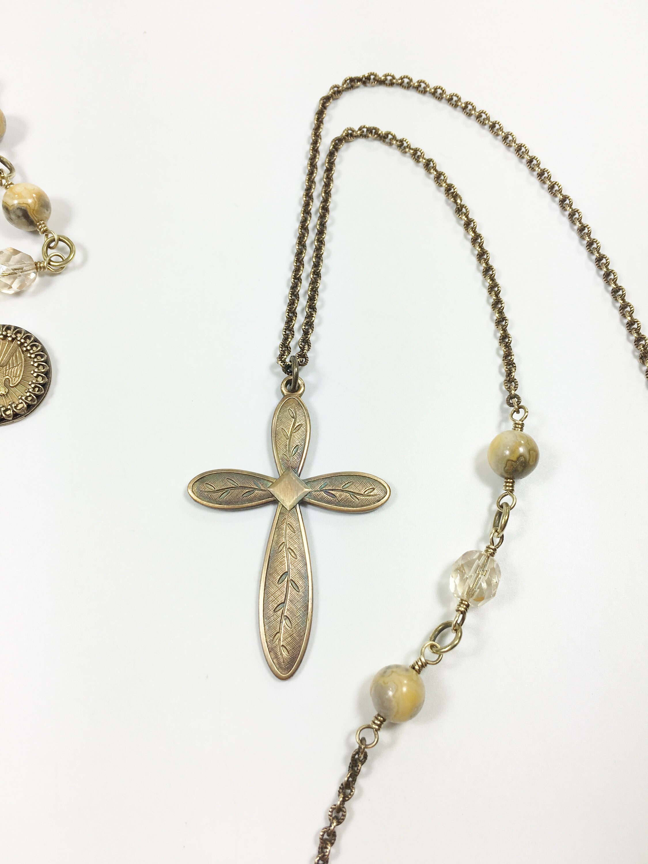 Layered Religious Necklace Set Beaded with Holy Spirit Dove Etsy