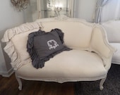 Stunning Antique French Louis Xv Ornate Carvings Cream Linen Settee Shabby Chic