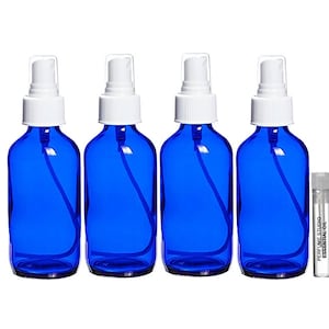 4 oz Cobalt Glass Spray Bottles. (Set of 4). Use for Essential DIY Oils, Fragrances, Room Sprays, Cleaning Solutions, Hair Spray and More