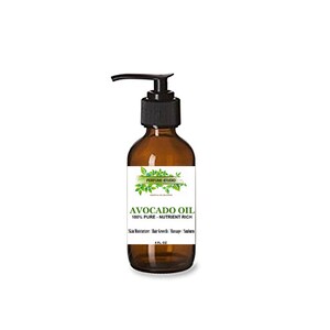 Organic Avocado Oil in a 4 OZ Amber Glass Pump Bottle. Ideal for Massages, Carrier Oil, Skin Healer, Moisturizer, Hair Conditioner, Sunburns