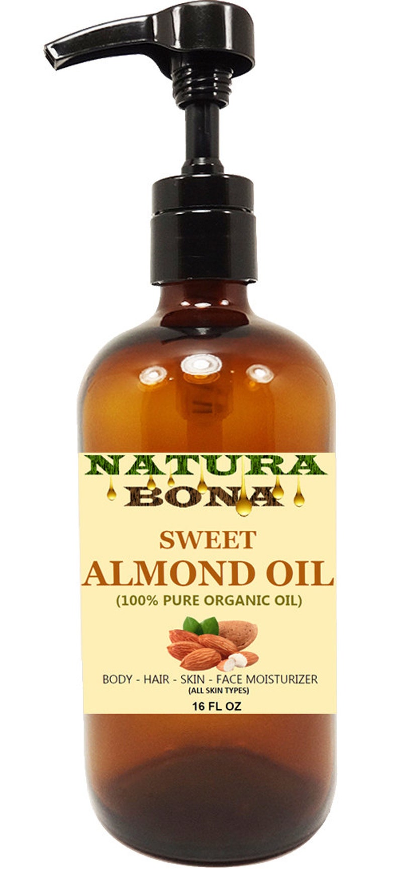 Organic Sweet Almond Oil Pump Amber Glass Bottle 100 Pure Coldpressed