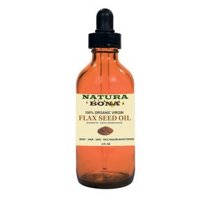 Natura Bona Flax Seed Organic Oil. 100% Pure Cold-Pressed. Natural Moisturizer rich in Omega-3, Fiber and Antioxidants (4oz)