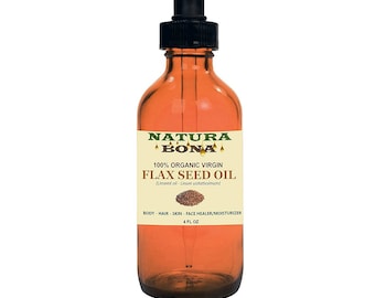 Natura Bona Flax Seed Organic Oil. 100% Pure Cold-Pressed. Natural Moisturizer rich in Omega-3, Fiber and Antioxidants (4oz)