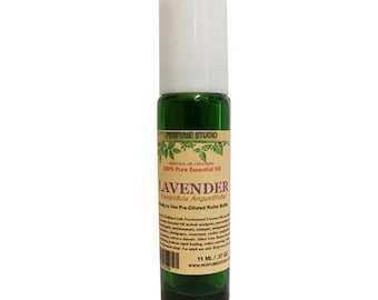 Lavender Essential Oil Roll On. Ready to Use - Prediluted with Fractionated Coconut Oil in a 11 ML Green Glass Roller Bottle