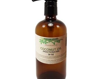 Fractionated Coconut Oil - Amber Glass Pump Bottle 16oz- Proven as a Daily Rejuvenating Skin Moisturizer, Dry Hair Treatment, Carrier Oil