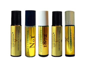 5 Piece Roll On Set of Clive_Christian* IMPRESSION Perfume Oils for Women. Our VERSION of No.1, X, 1872, L, V. 100% Pure, No Alcohol