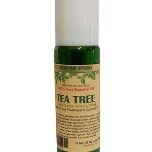 Tea Tree Essential Oil Prediluted with Fractionated Coconut Oil and Ready to Use. Therapeutic Grade Australian Green Glass Roller Bottle